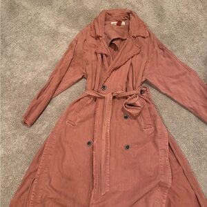 Free People Rust-Pink Long Trench Coat with Belt